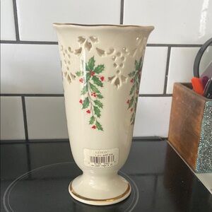 Lenox Holiday Vase with Holly Design